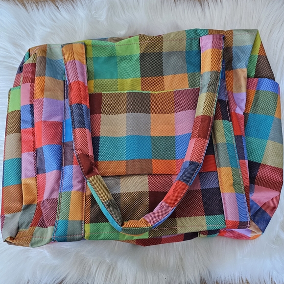 [Bundle] NWT BAGGU Small Cloud Carry-On Bag Madras & Keychain Seafoam - Picture 4 of 6